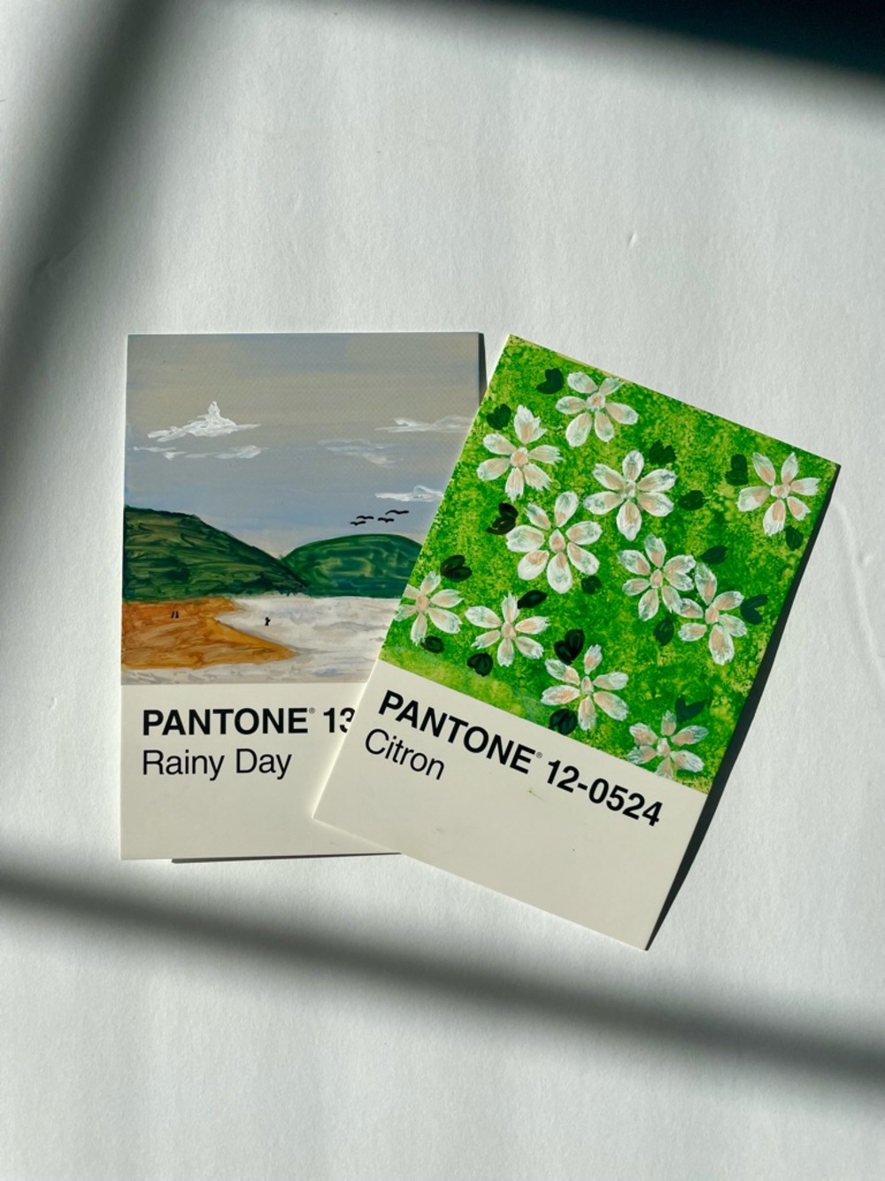 Pantone Art Cards – Green Citron Floral & Rainy Day Landscape
